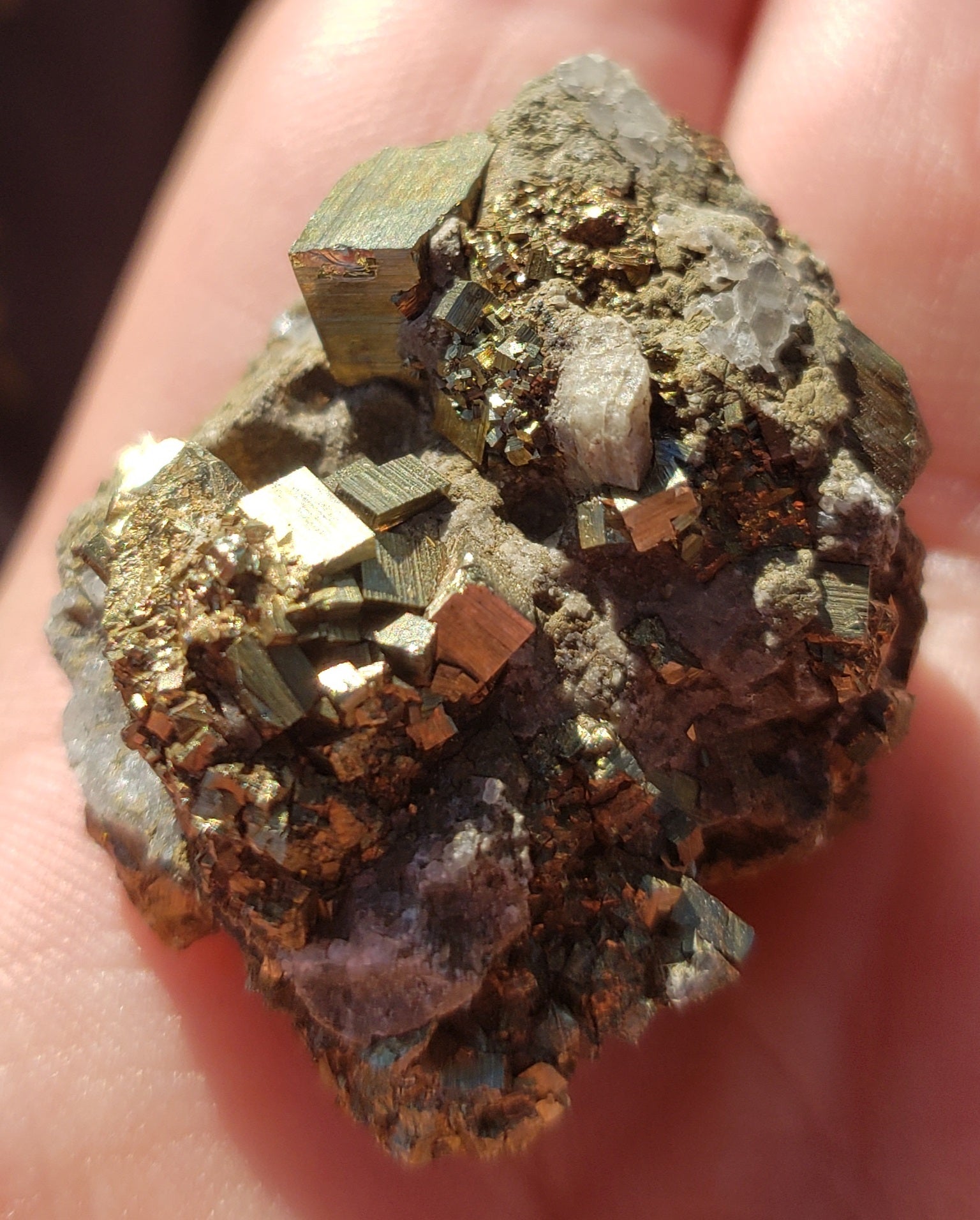 Cubic pyrite cluster with quartz