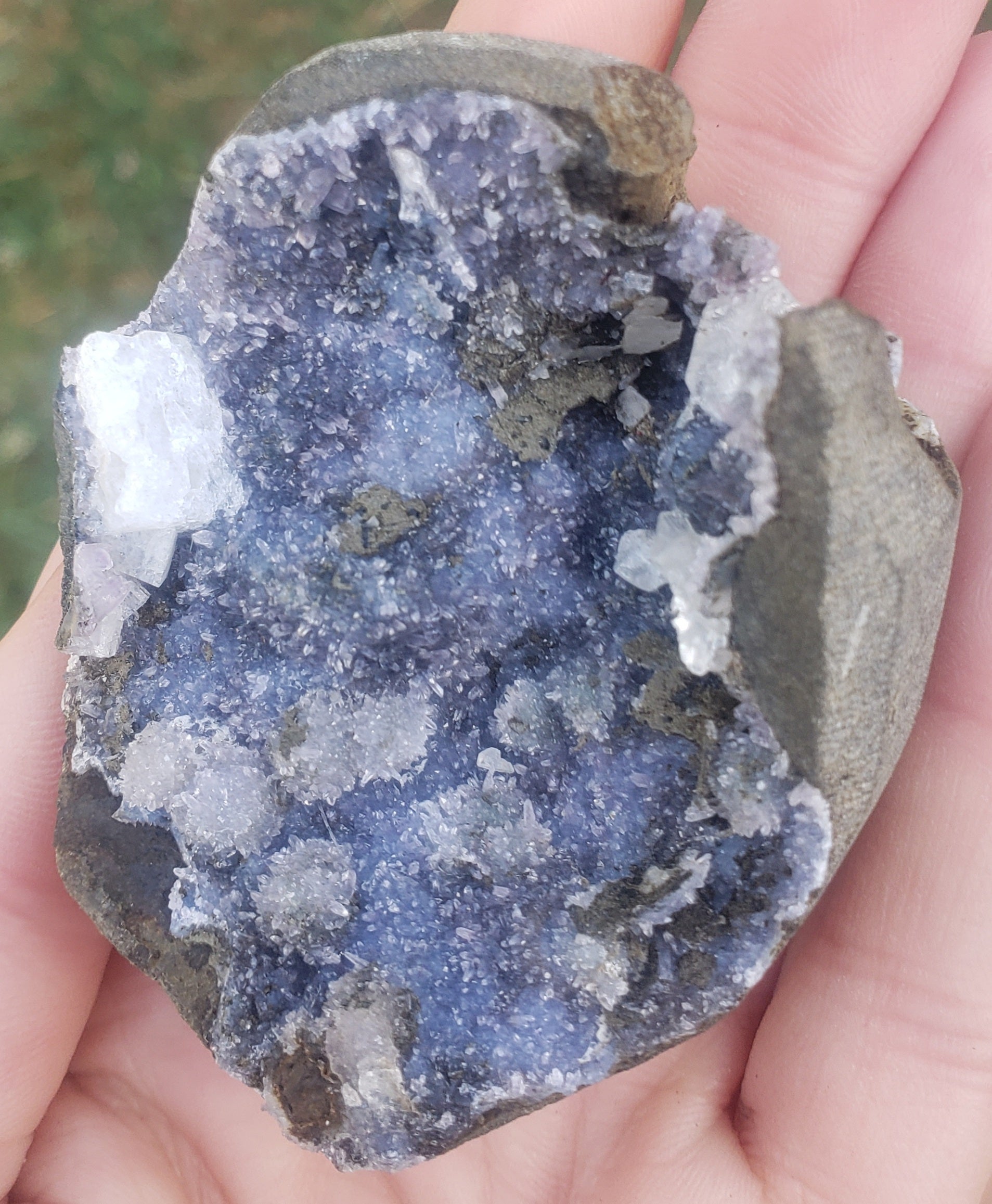 Blue Chalcedony with barite specimen - 100grams
