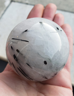 Black Tourmaline rutilated quartz- sphere - 214grams