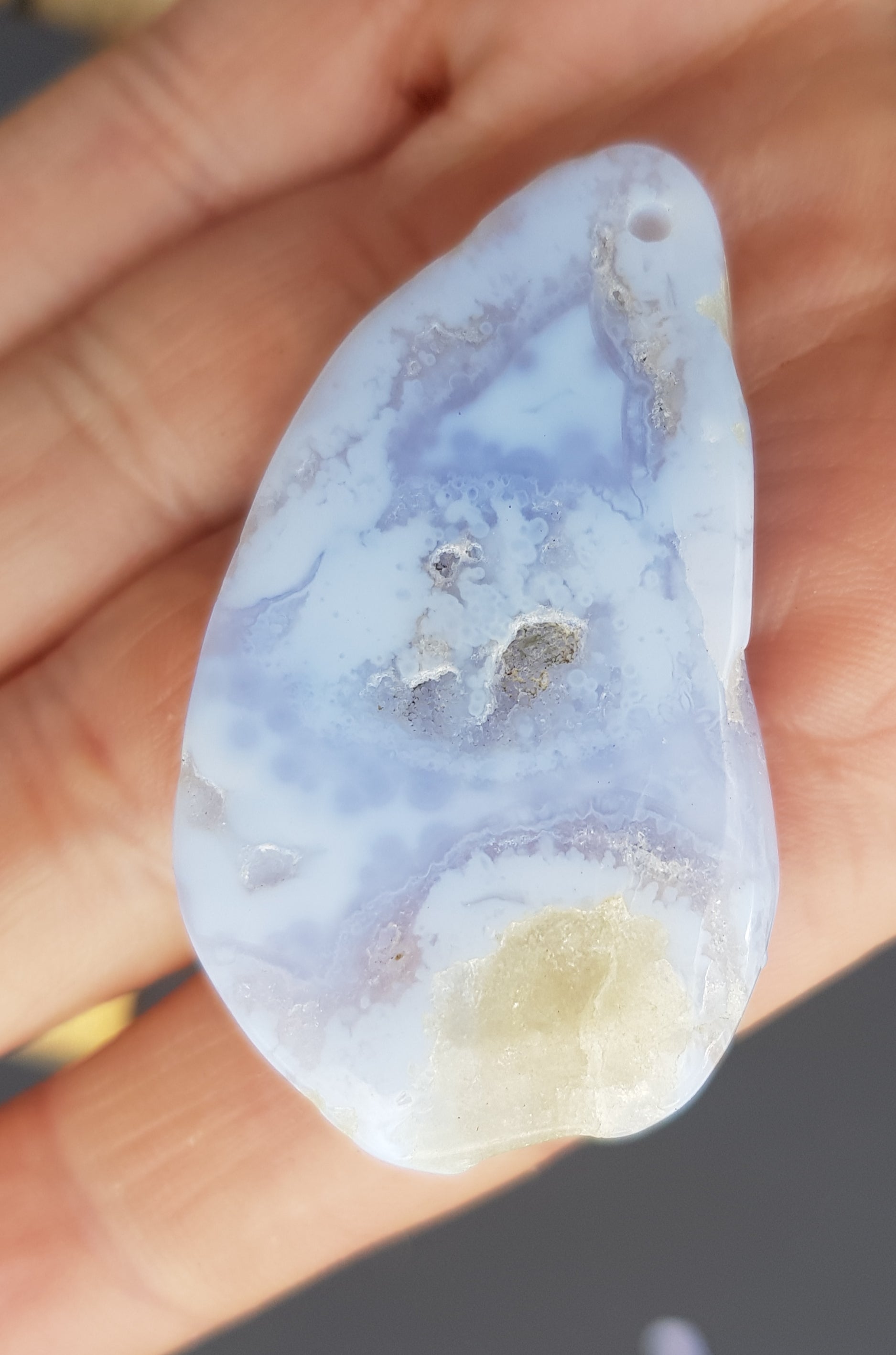 Blue lace agate with geode -  pendant
