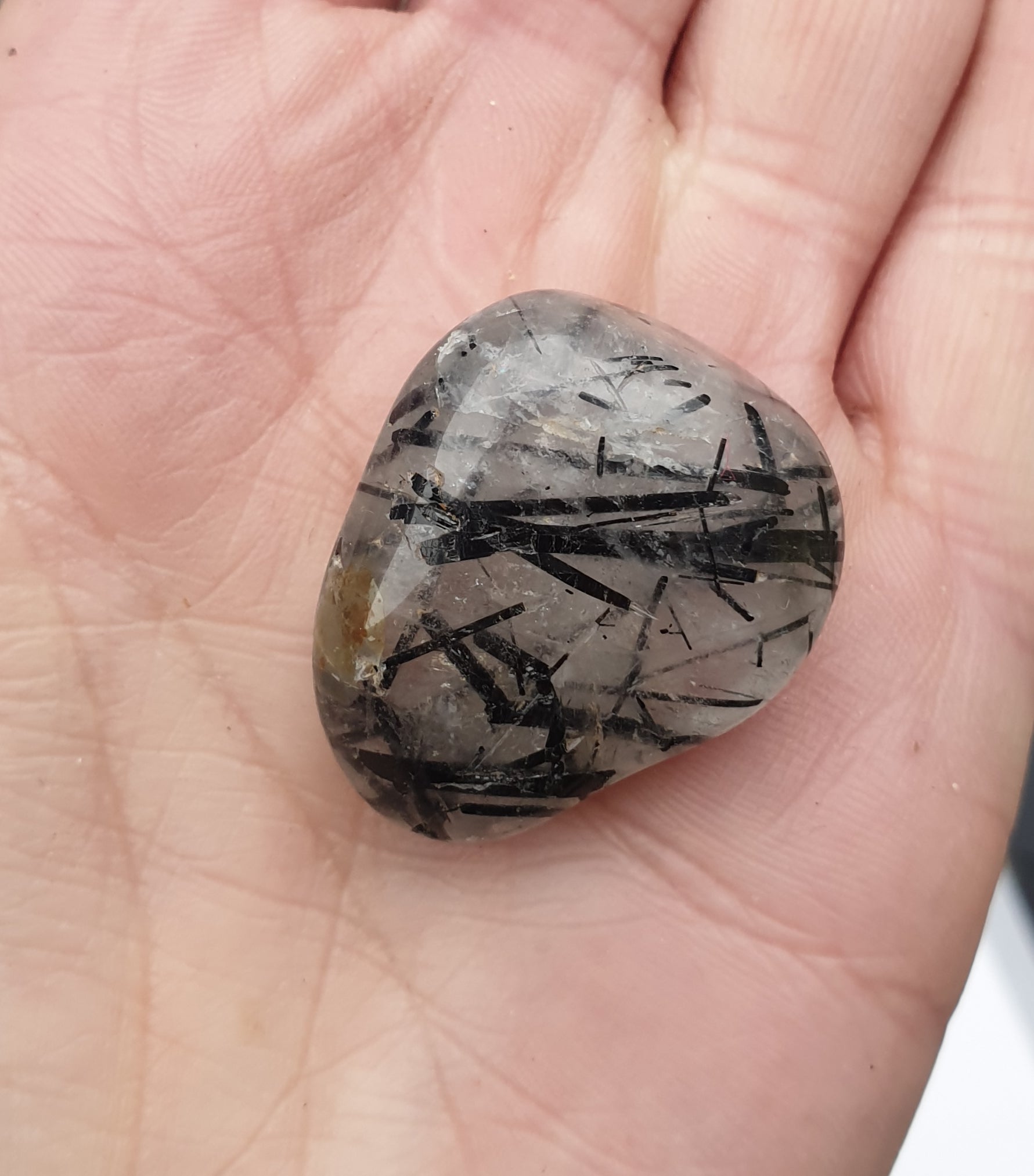 Tourmalinated Quartz " black tourmaline rutiles in quartz- tumbled - 12grams
