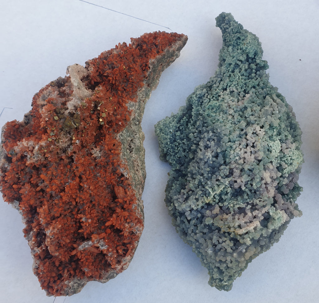 Red hematoid Quartz Cluster  with calicopyrite plus bonus grape agate specimen